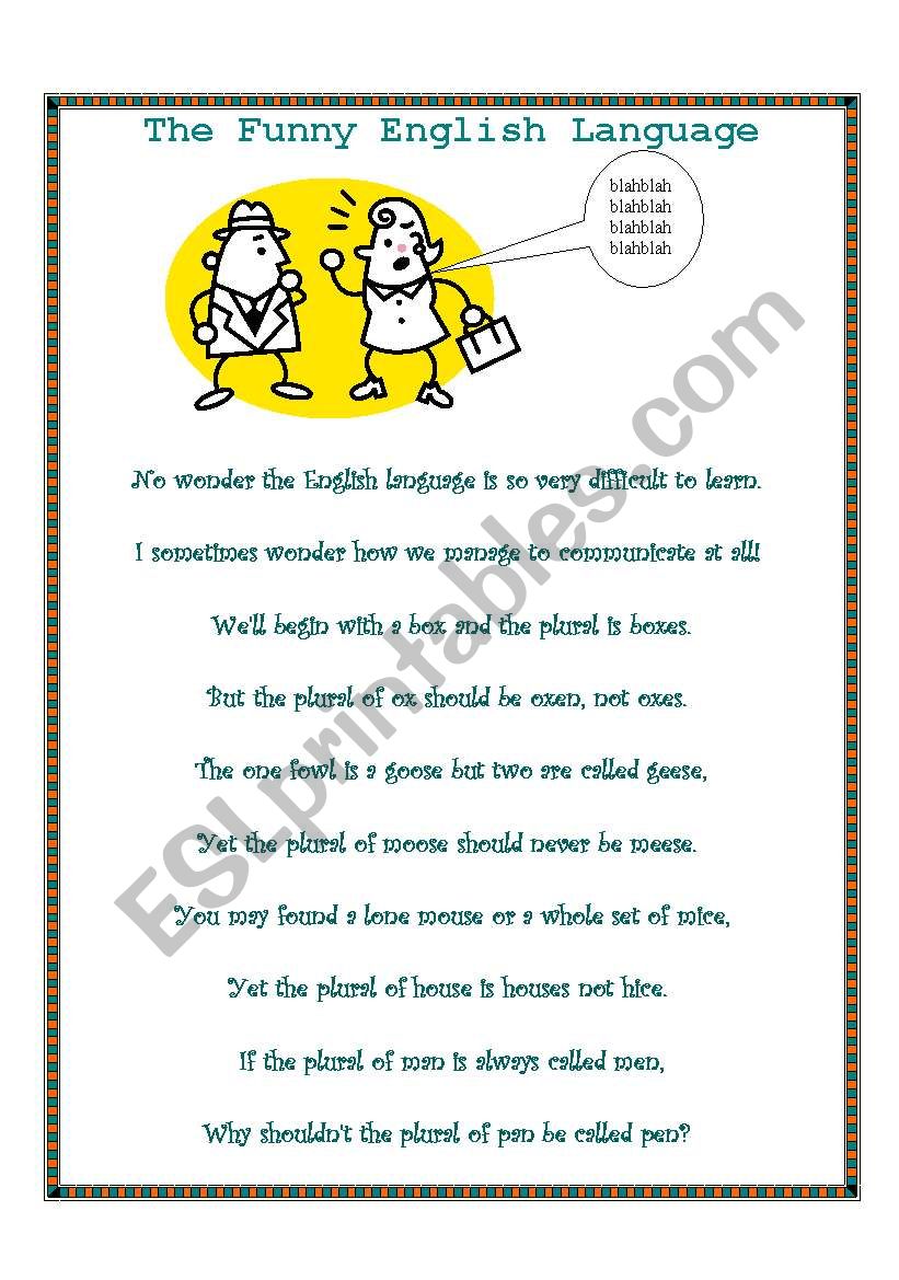 The Funny English Language worksheet