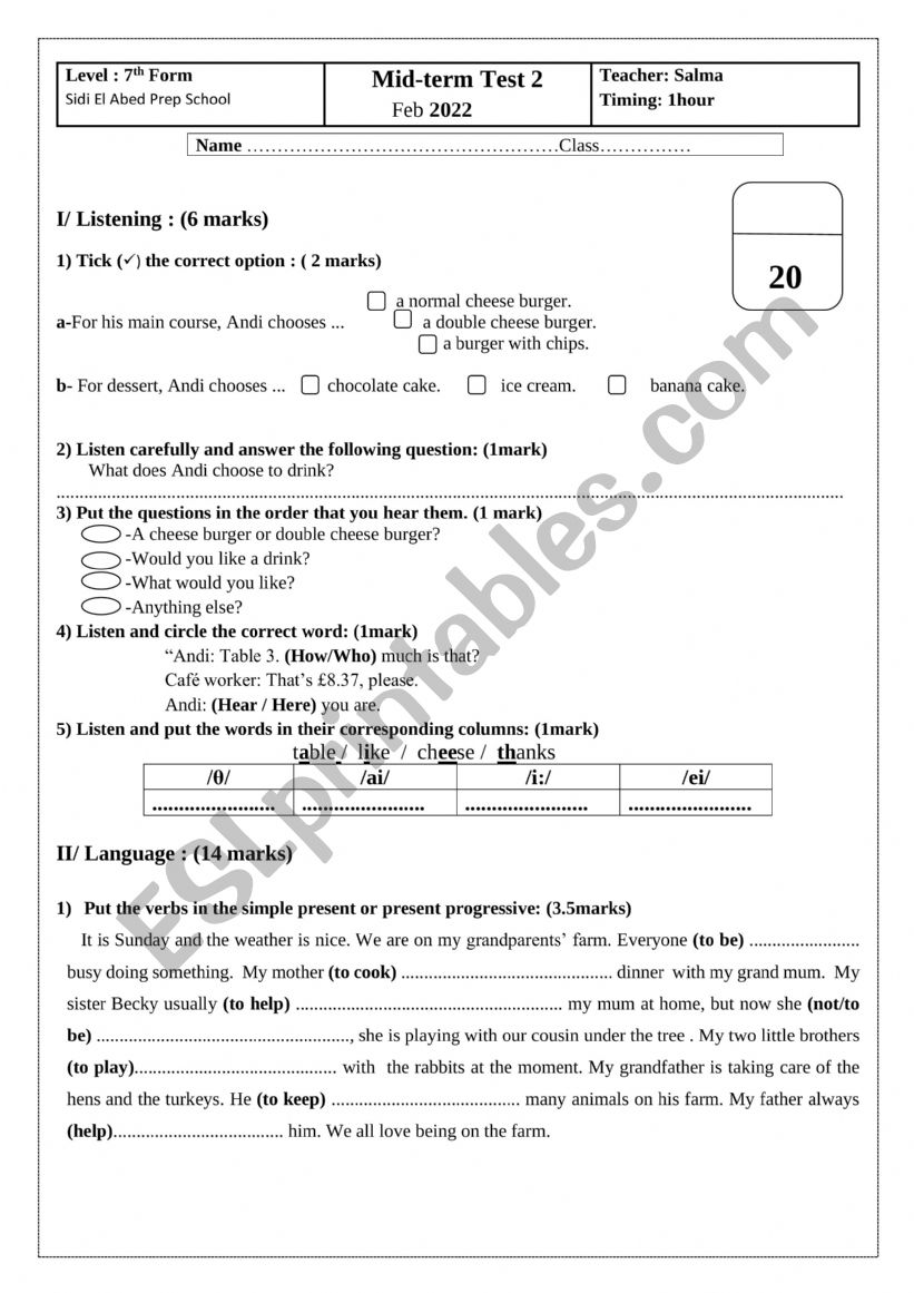 Mid term test 2 level seven form