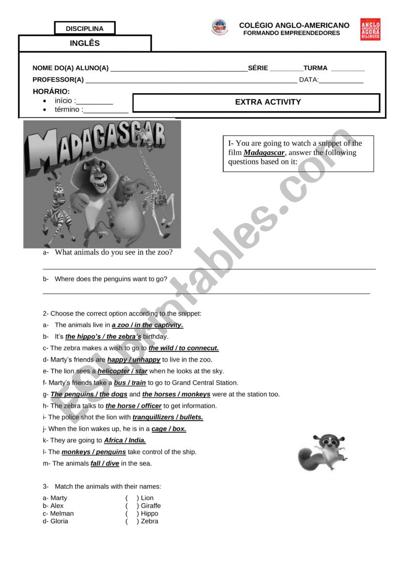 madagascar exercise worksheet