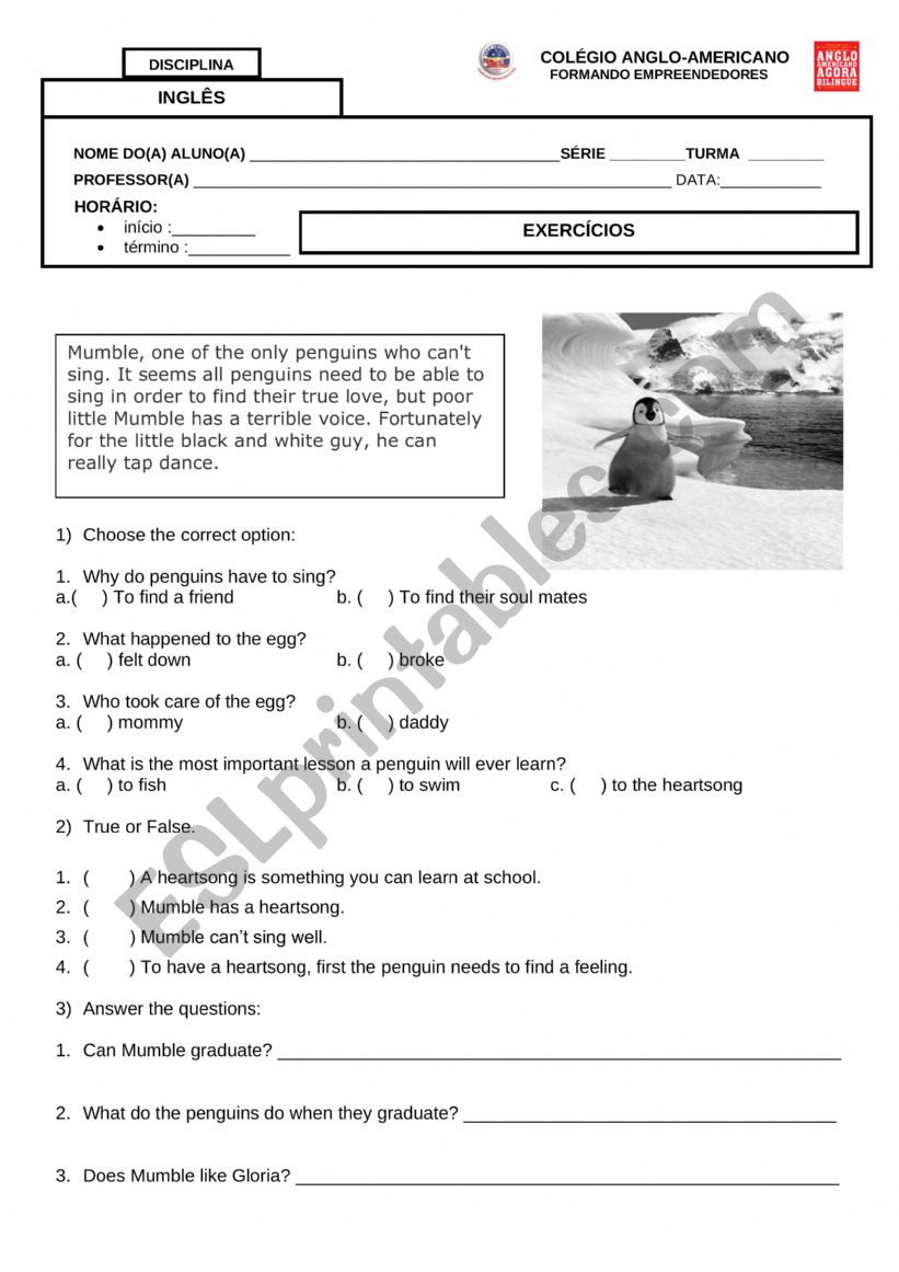 happyfeet worksheet