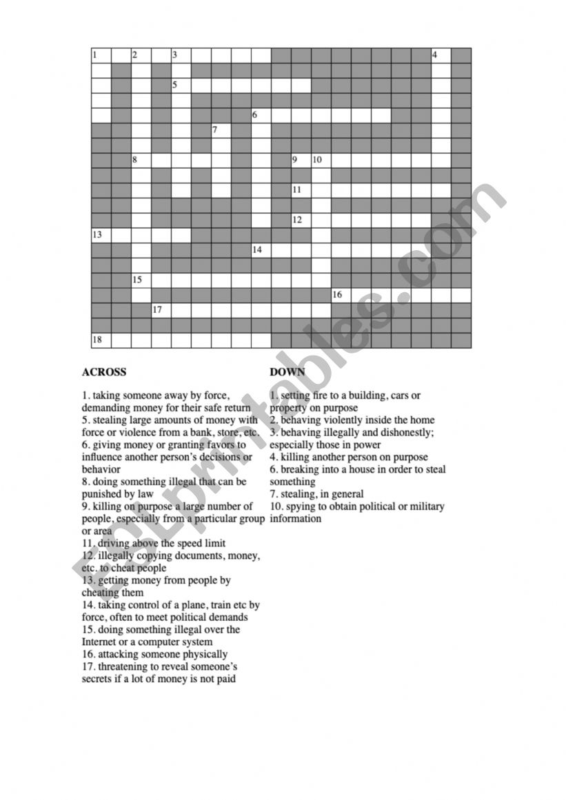 Crossword Puzzle: Crime Vocabulary