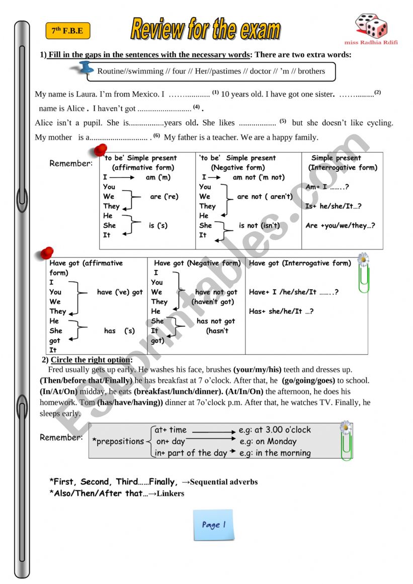 review for mid-term test 1 (7th form)