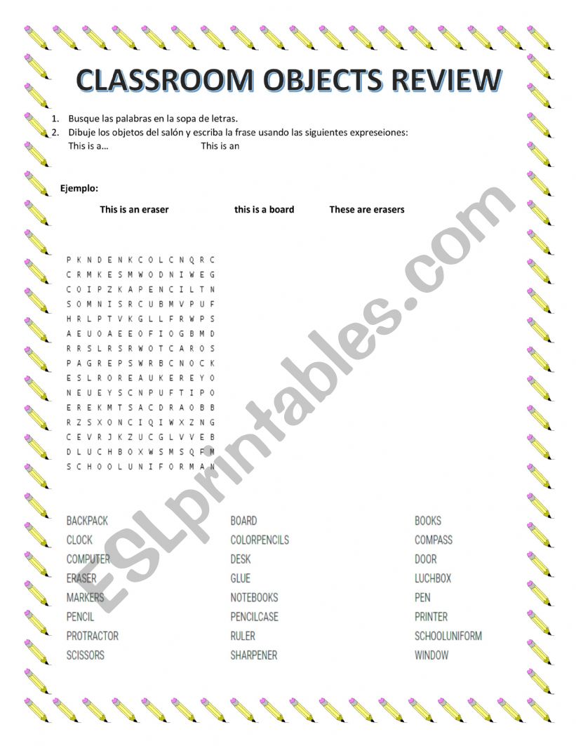 classroom objects review worksheet