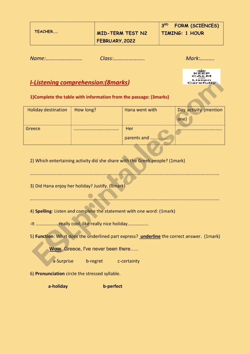  Mid -TEST N 2 .THIRD FORM worksheet