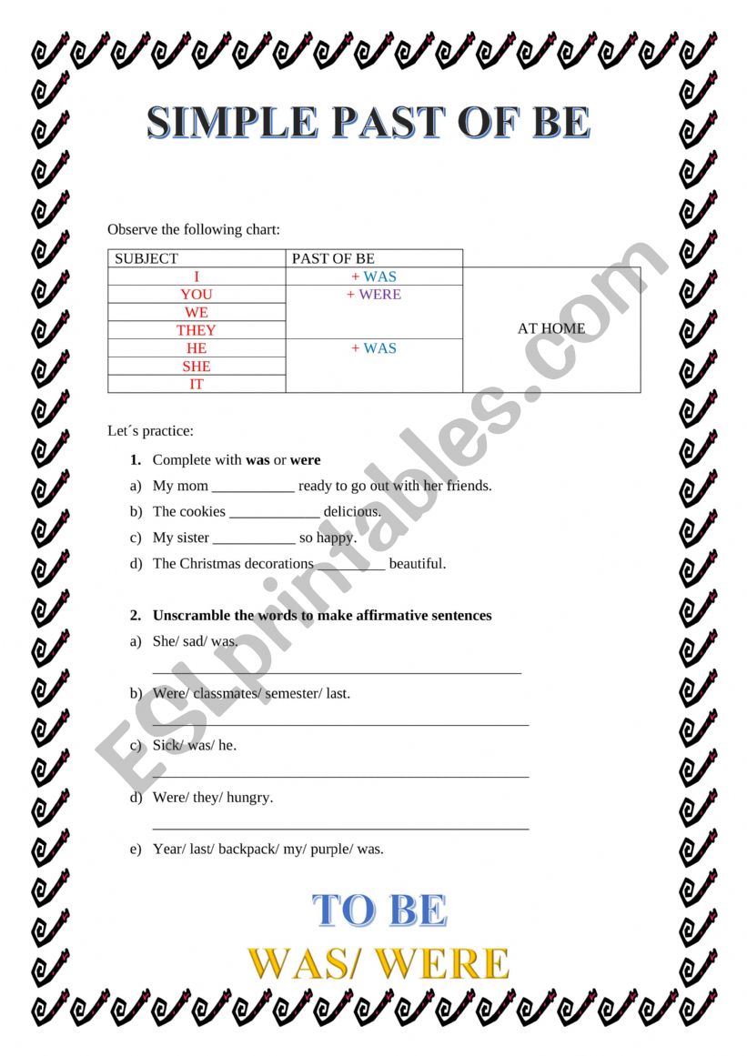 Past of Be worksheet