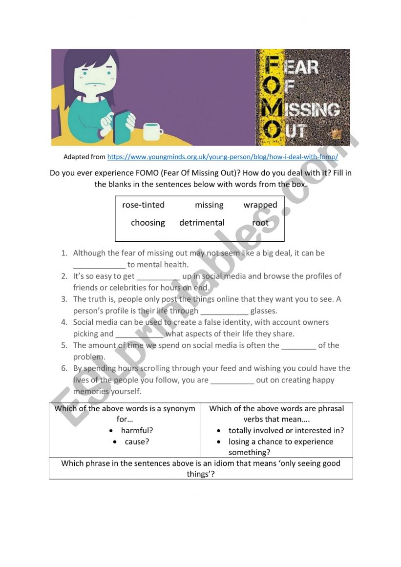 Fear of Missing Out (FOMO) worksheet
