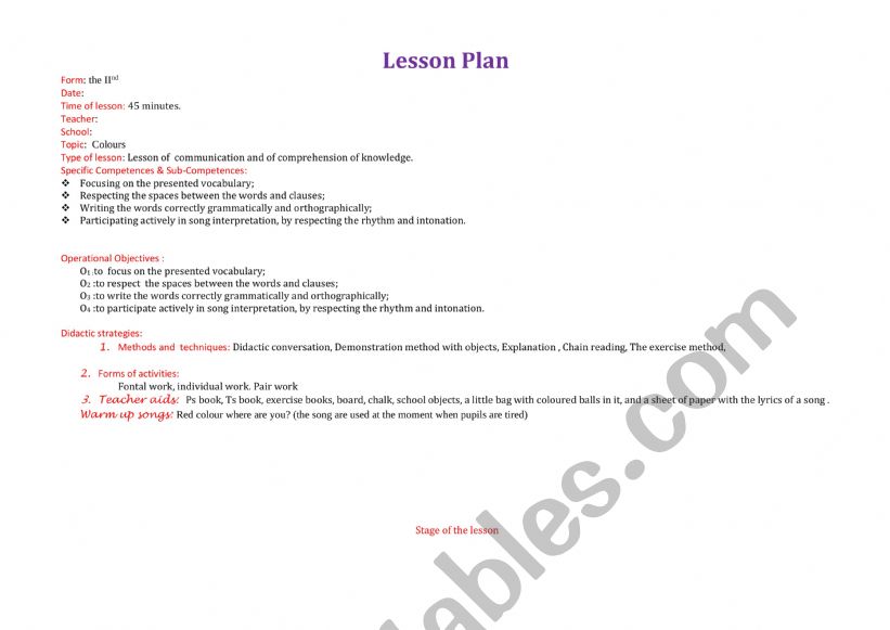 Lesson plan worksheet