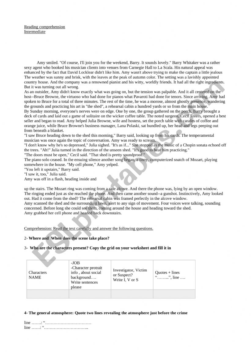 READING COMPREHENSION worksheet