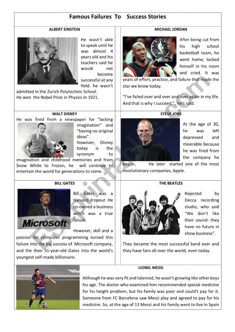 Famous Failures worksheet