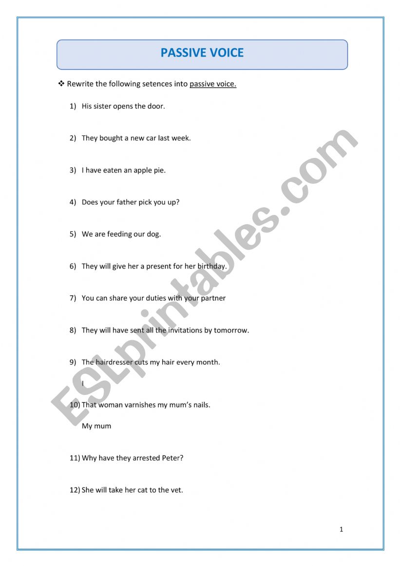 PASSIVE VOICE REVIEW + KEY worksheet