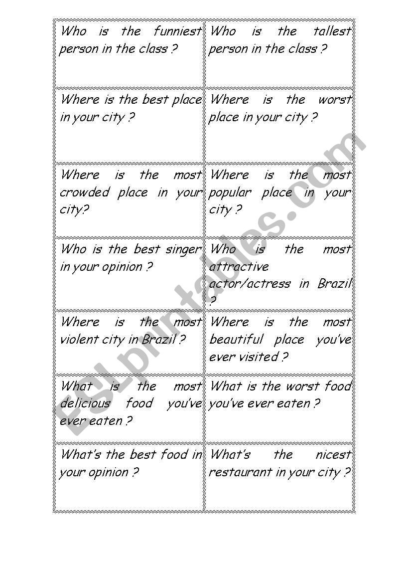 Superlative Cards worksheet