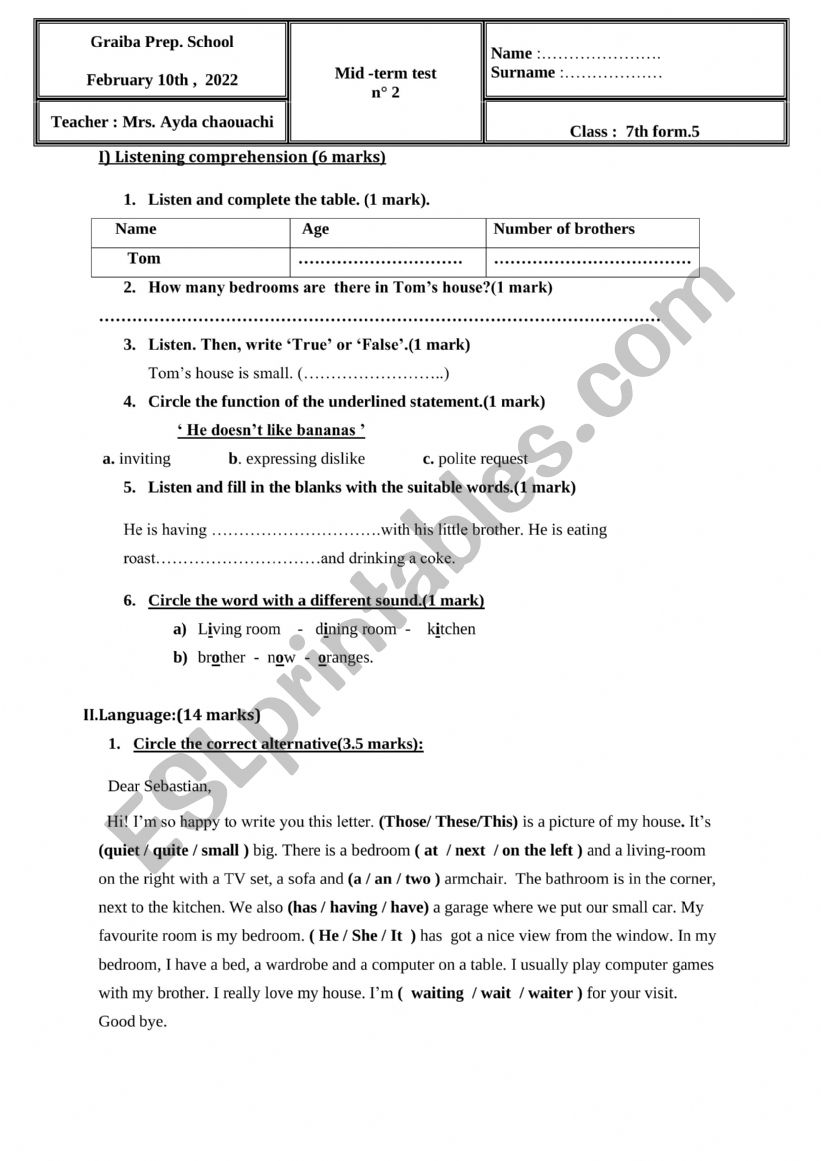 mid term n 2 test worksheet