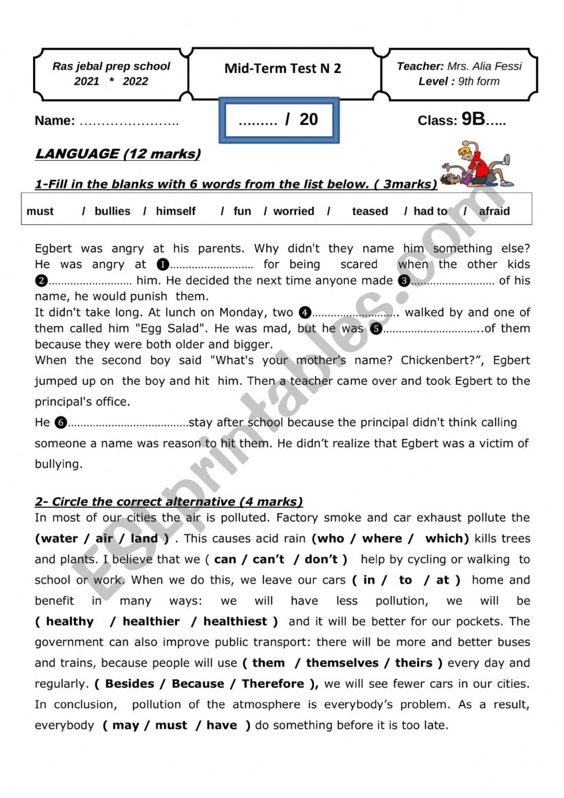 SECOND MID TERM TEST FOR  9TH FORM 