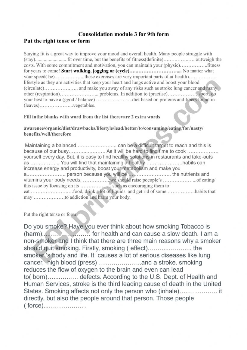 consolidation module 3 for 9th form