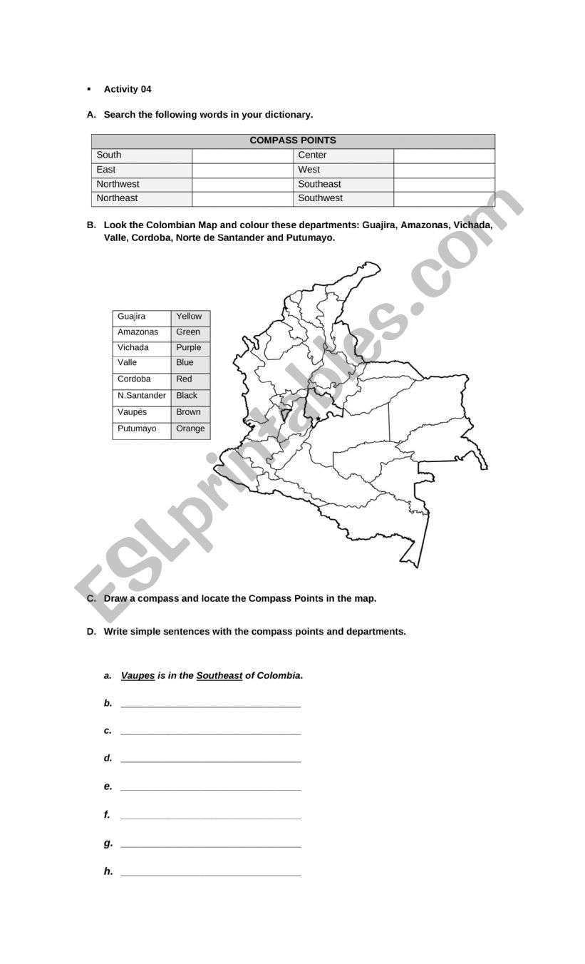 Cardinal points  worksheet