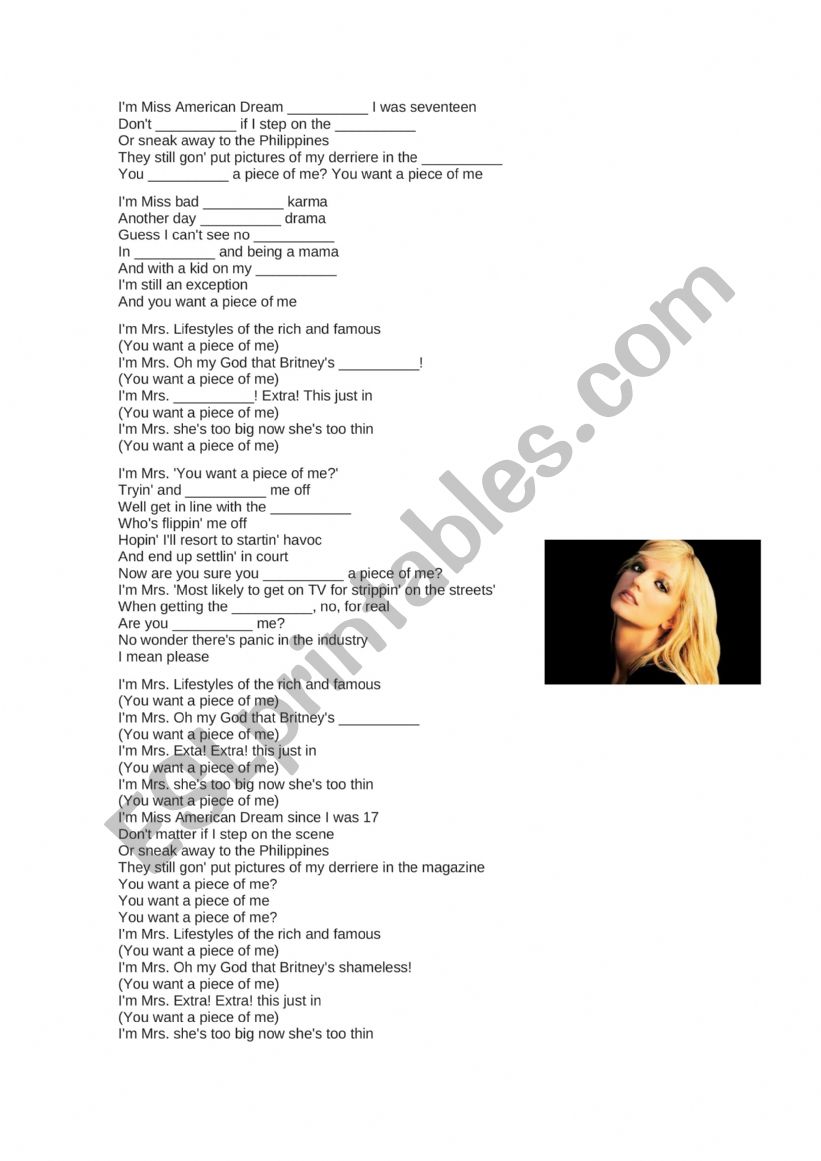 Piece of me - Britney Spears worksheet