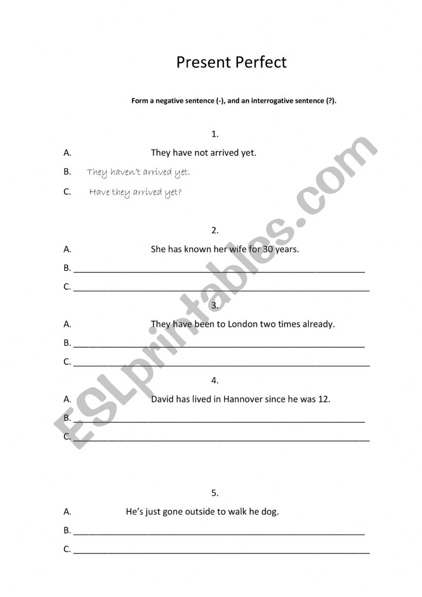 Present Perfect word order worksheet