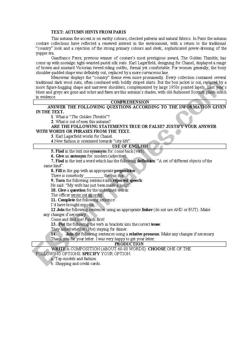 Autumn hints in Paris worksheet