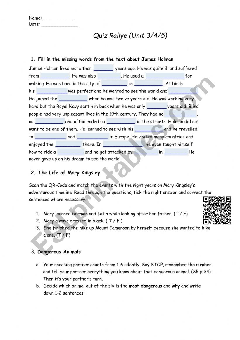 Quiz Rallye MORE! Unit 3/4/5 worksheet