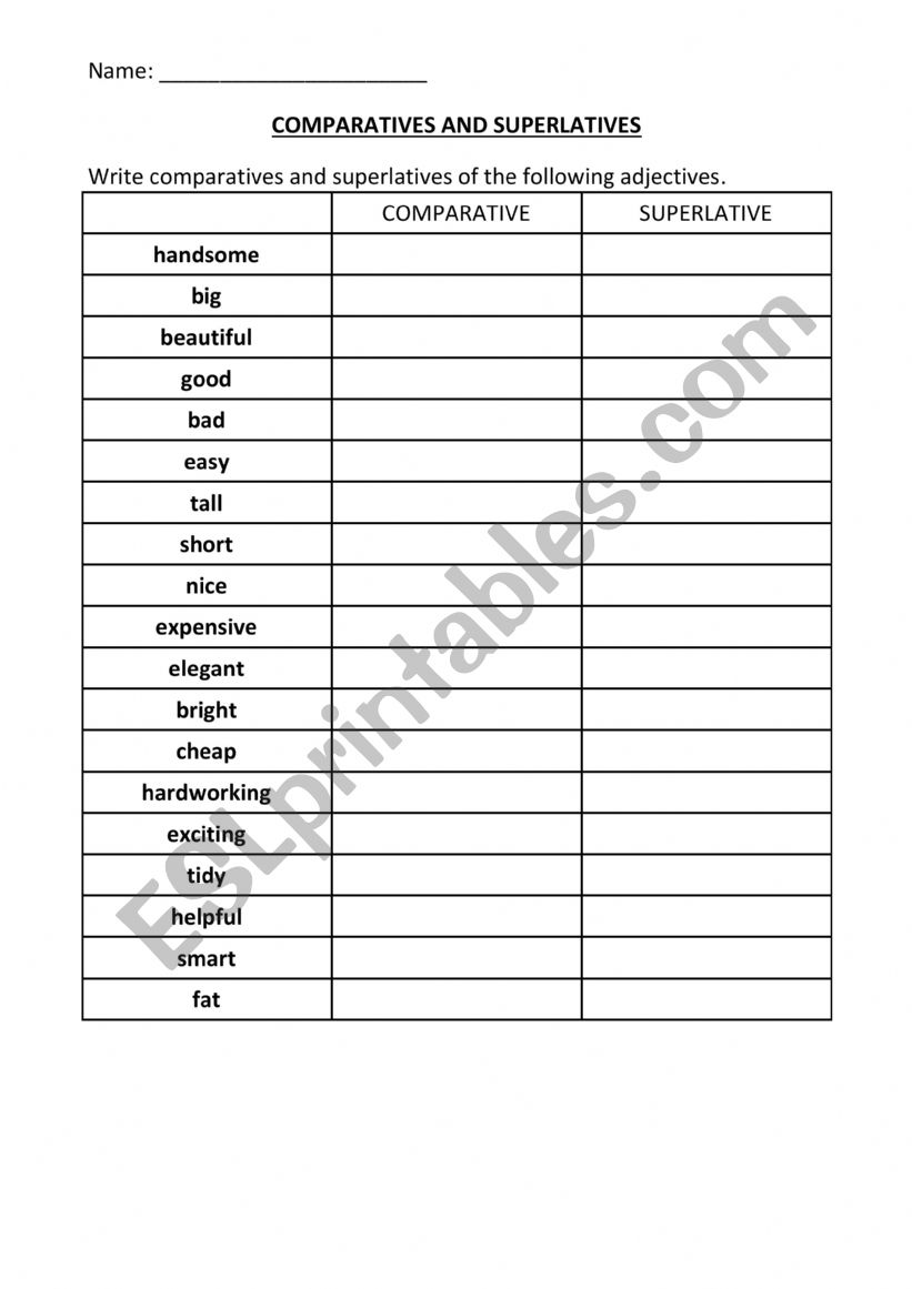 COMPARATIVES AND SUPERLATIVES ACTIVITY