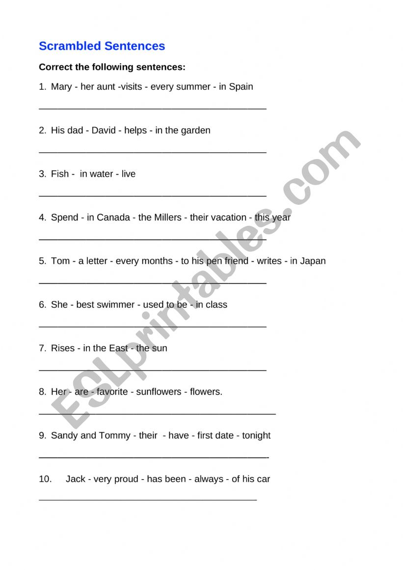 Scrambled Sentences worksheet
