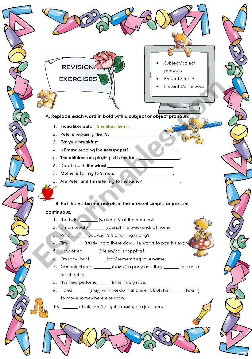 Revision exercises worksheet