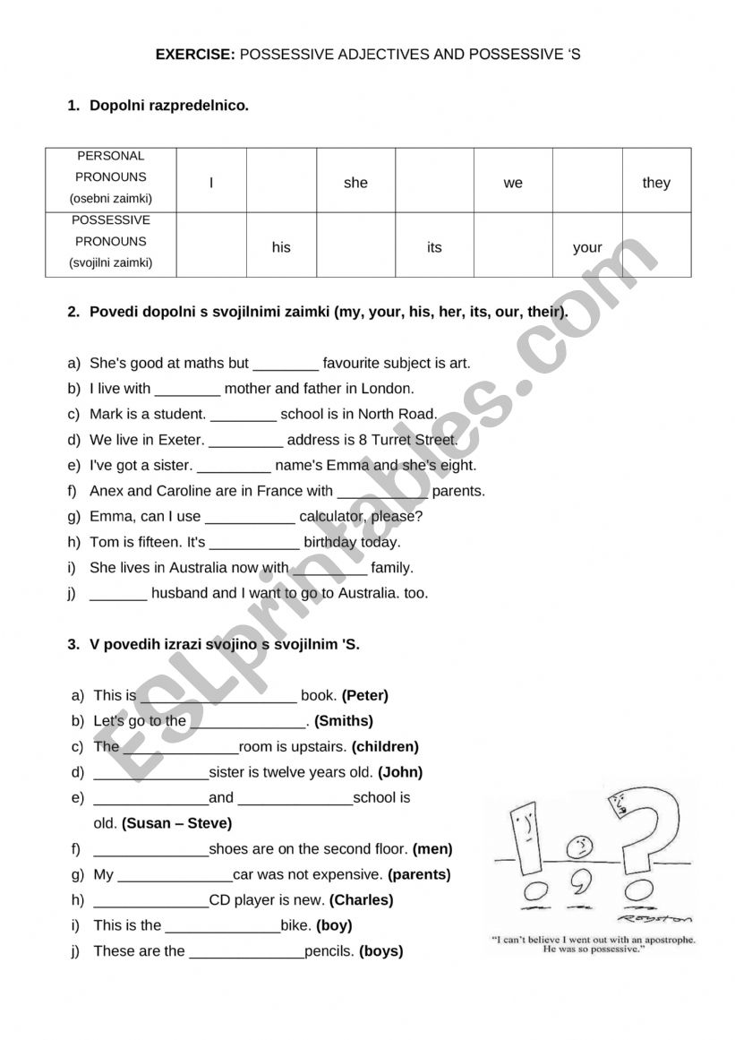 Possesive adjectives and possessive ï¿½s - ESL worksheet by anjamajger