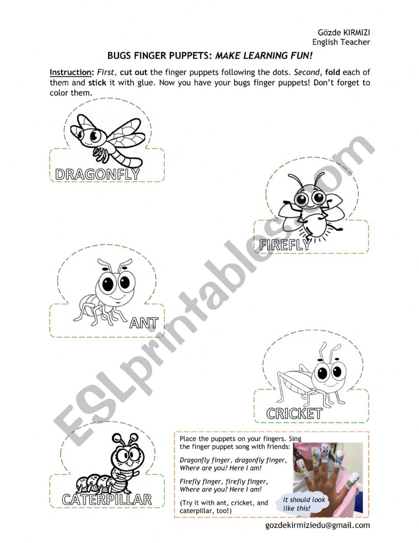 Bugs Finger Puppets worksheet