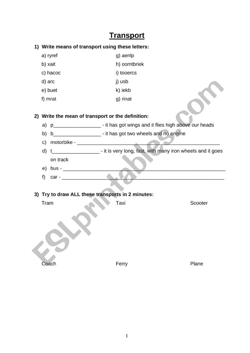 Transport worksheet