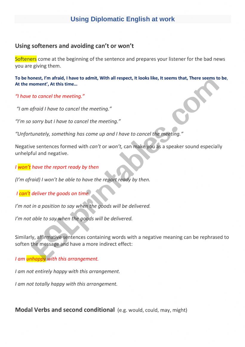 Polite business English worksheet