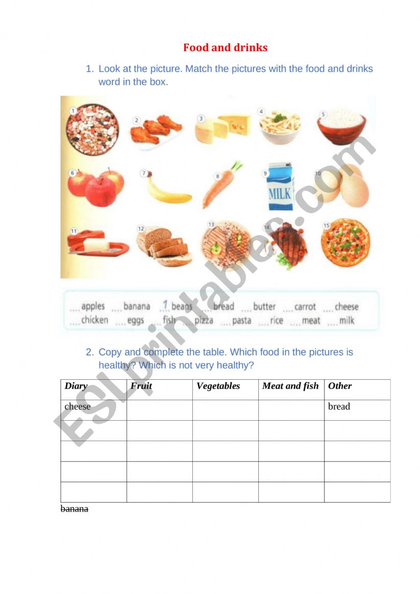 Food and drinks worksheet