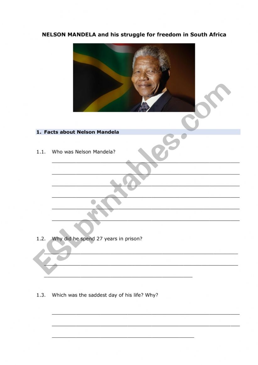 Nelson Mandela  worksheet