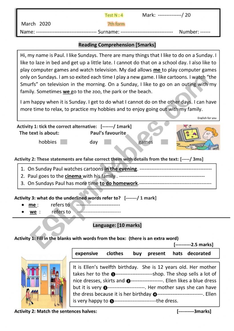 test 4 7th form Tunisian pupils 