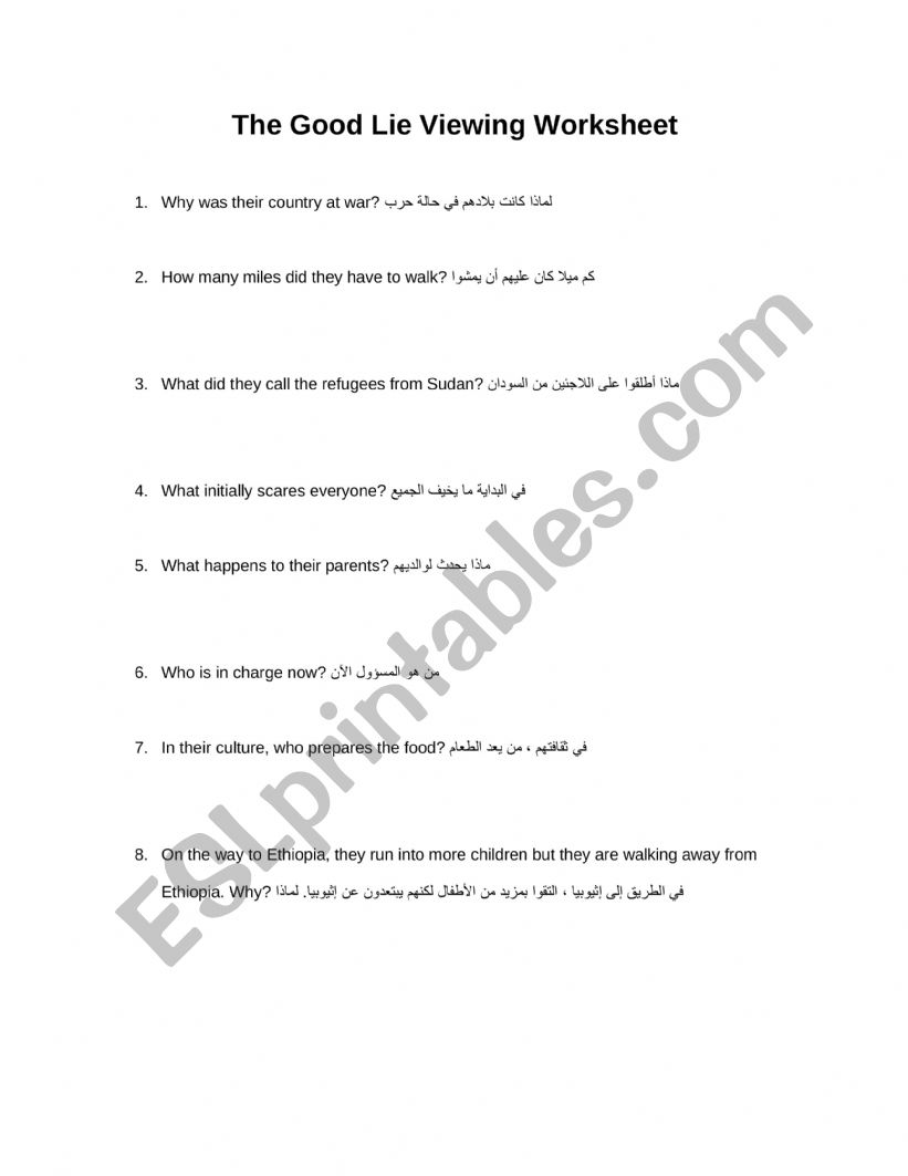 The Good Lie Movie Guide worksheet