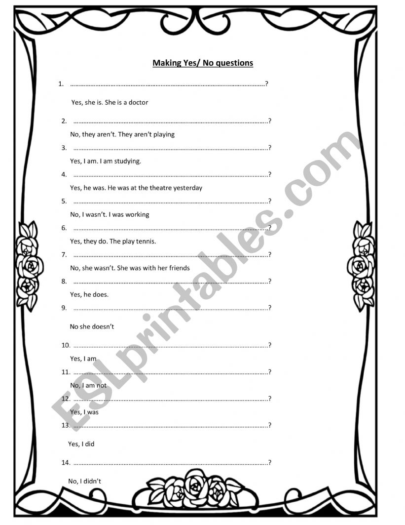 Making yes/ no questions worksheet
