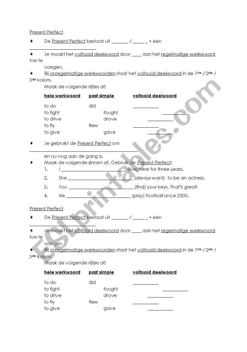 Present Perfect worksheet