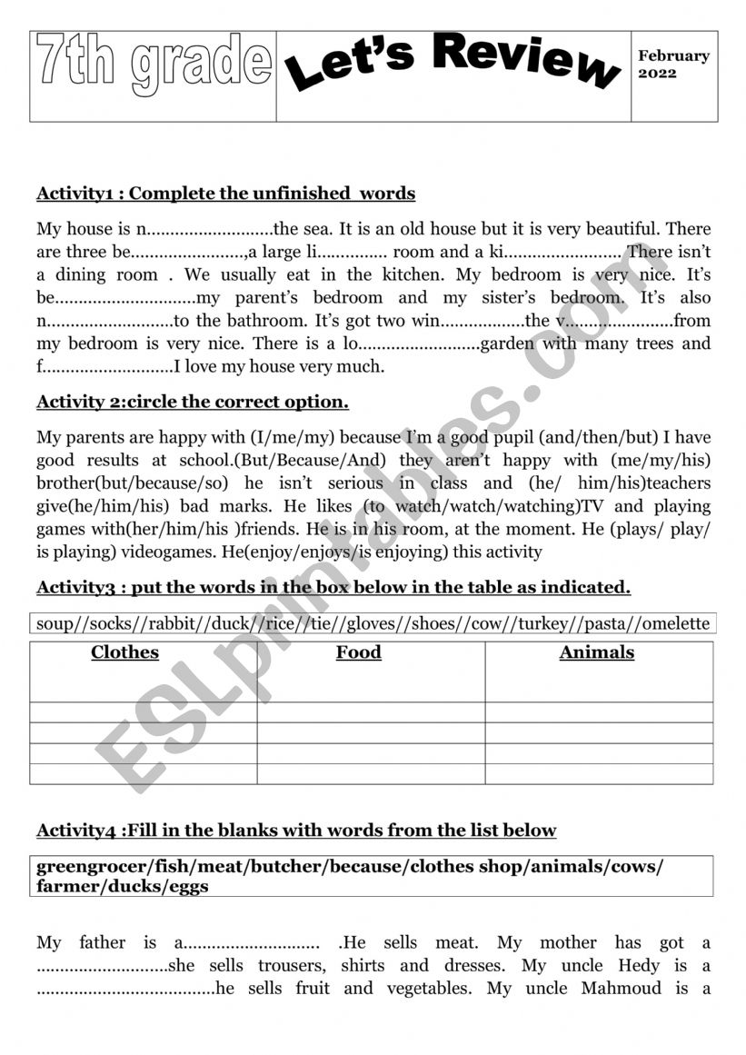 review worksheet