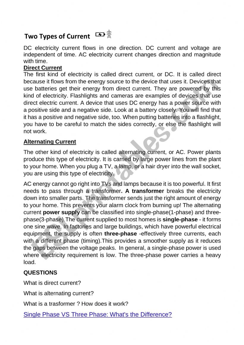 Technical english - two types of current