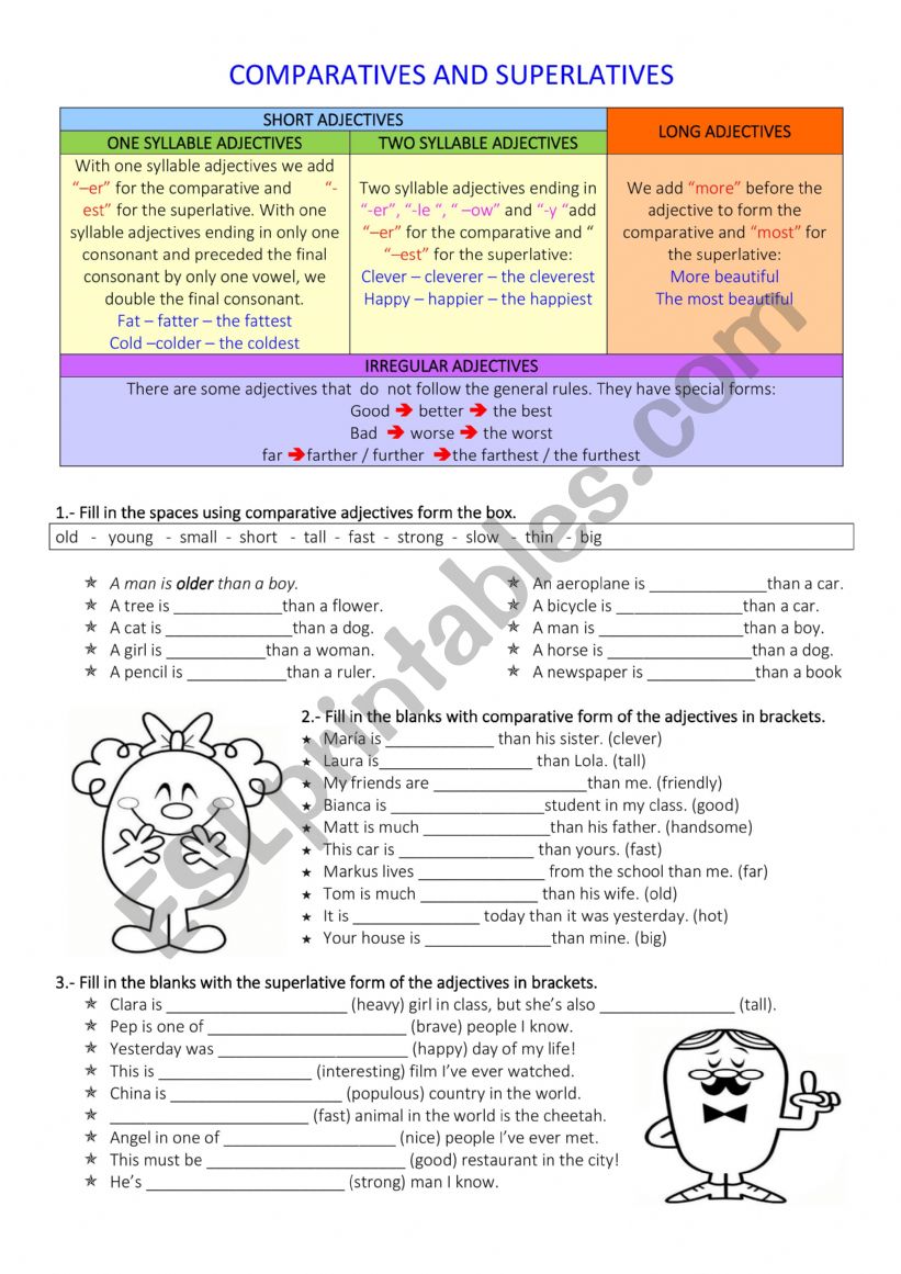 Comparatives and superlatives worksheet