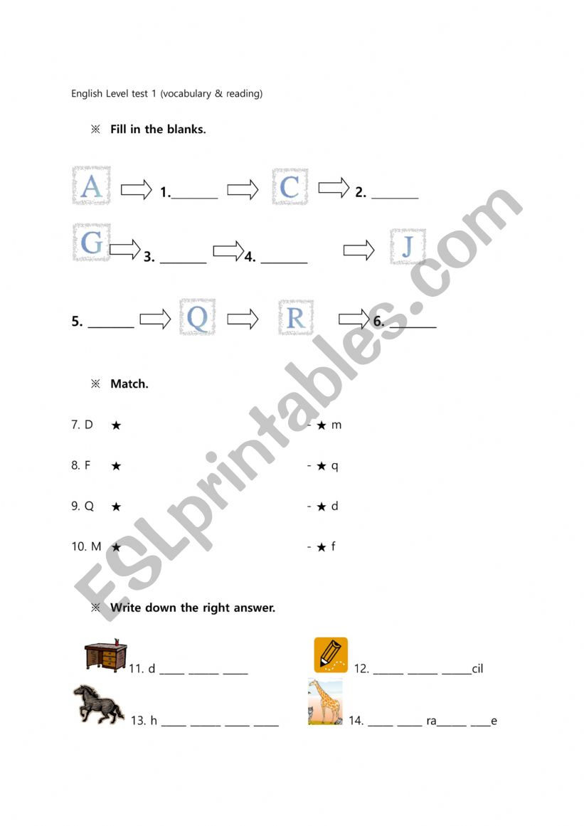 English level test for 8~10 years