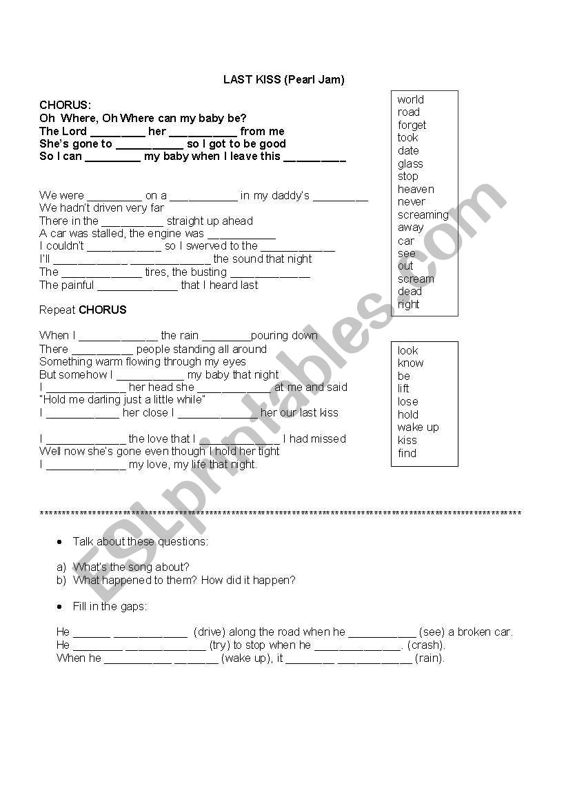 Last Kiss - Pearl Jam worksheet