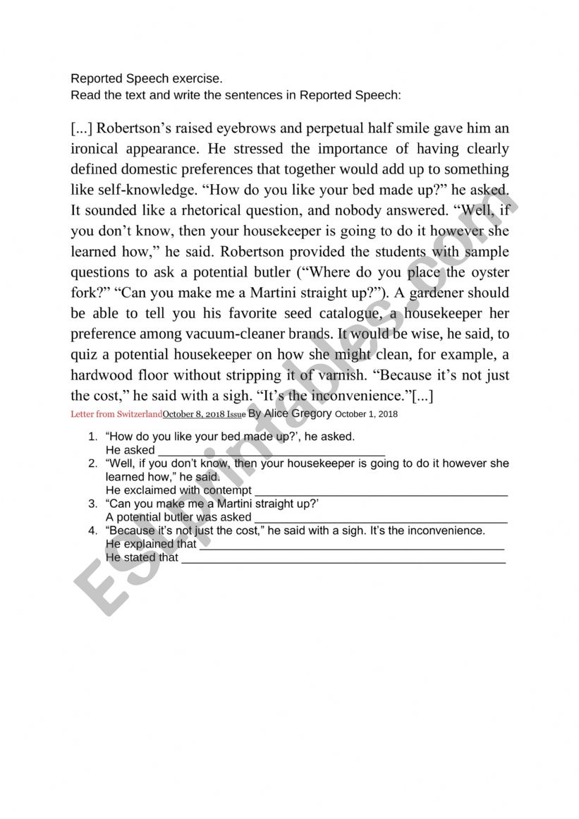 Reported Speech worksheet