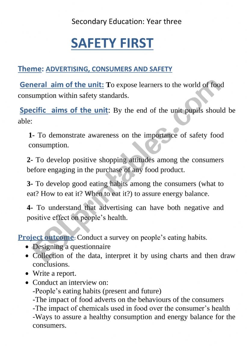 SAFETY FIRST LESSON PLAN worksheet