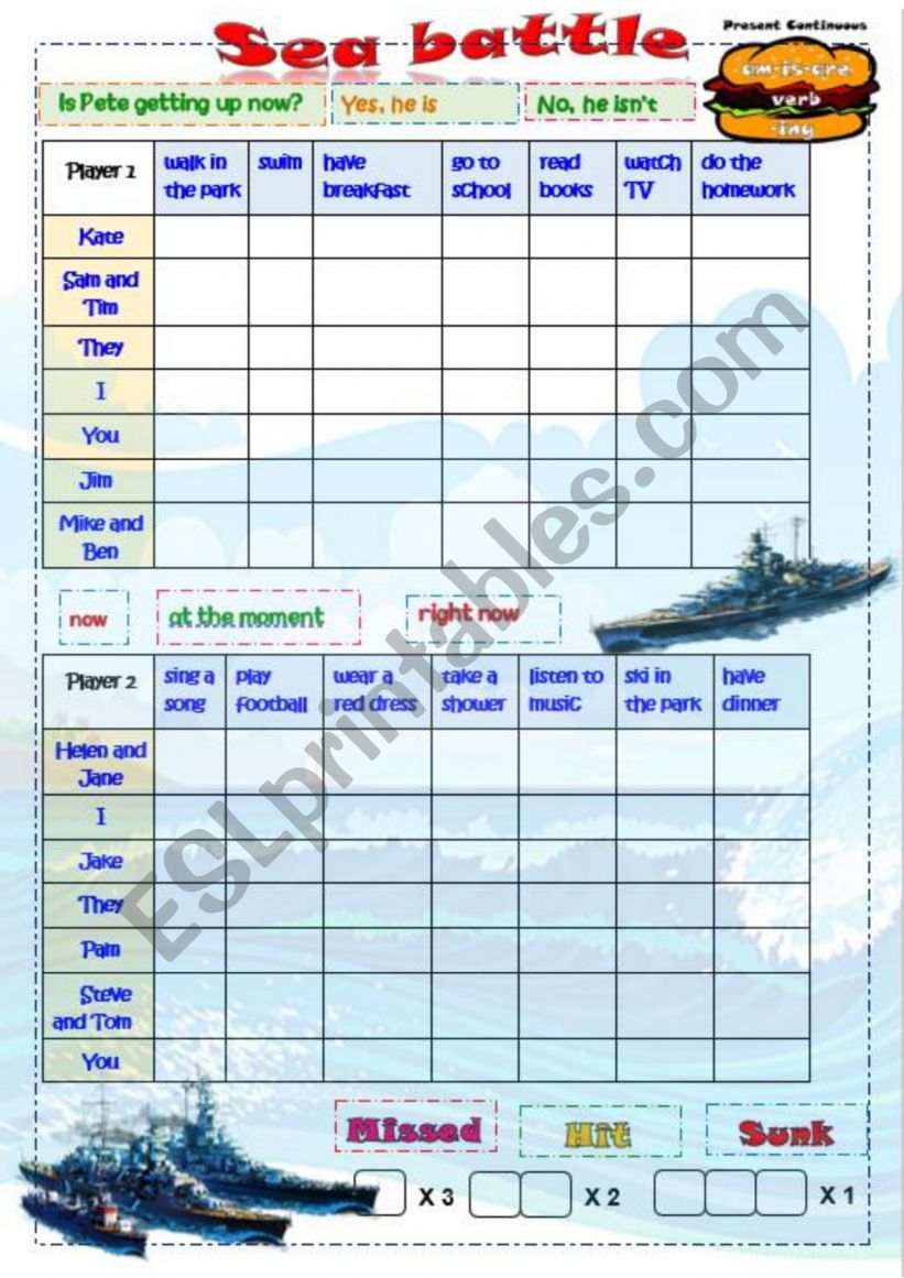 Seabattle. Present Continuous worksheet