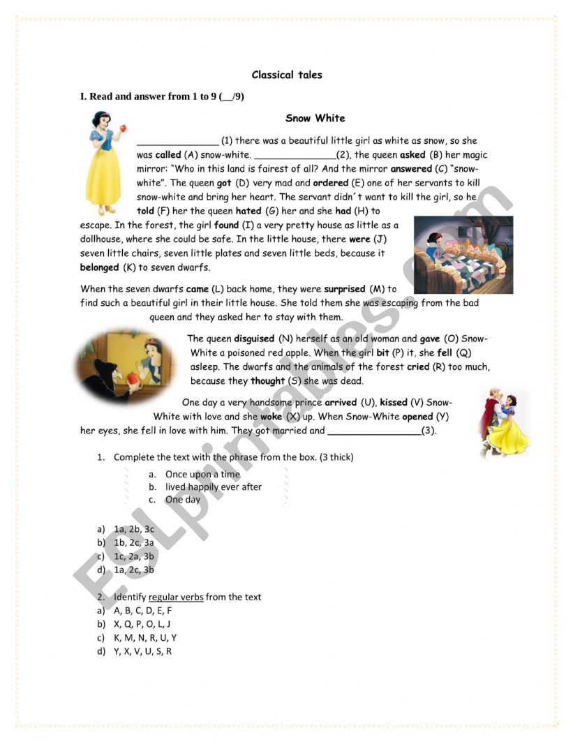 Reading about a tale worksheet