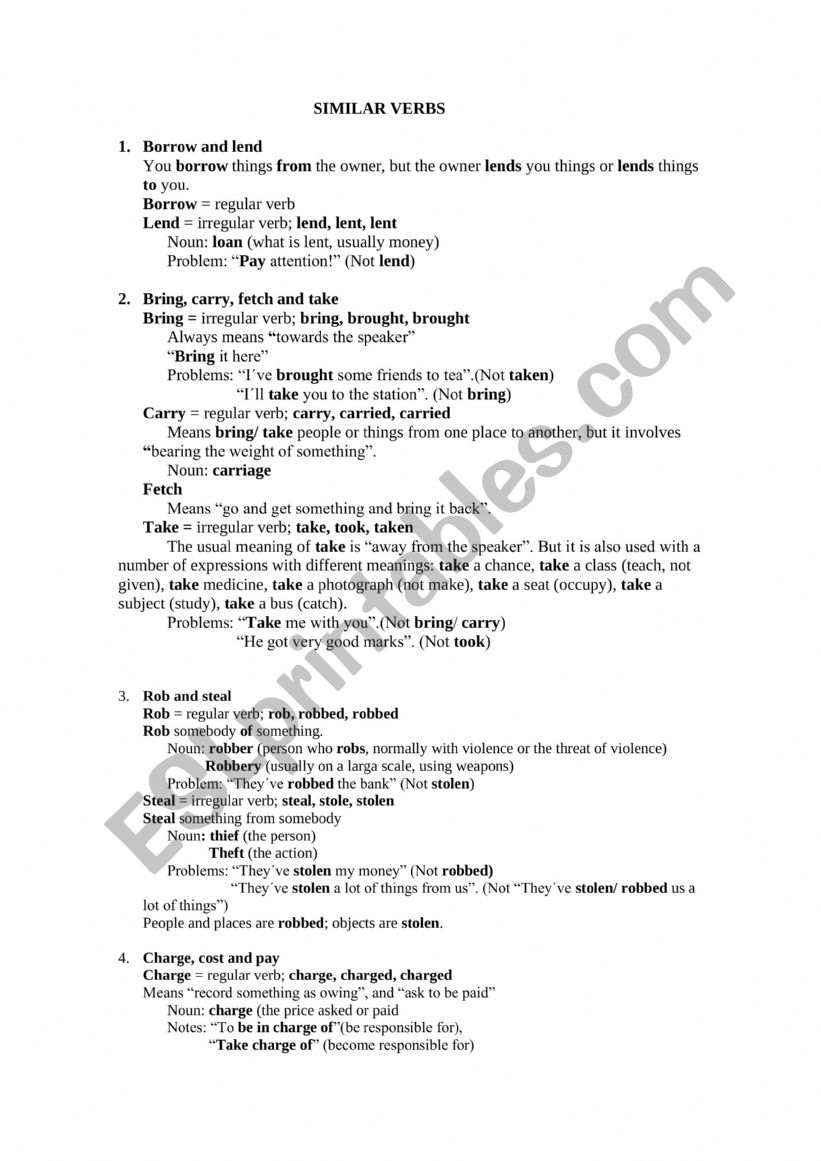 similar verbs worksheet
