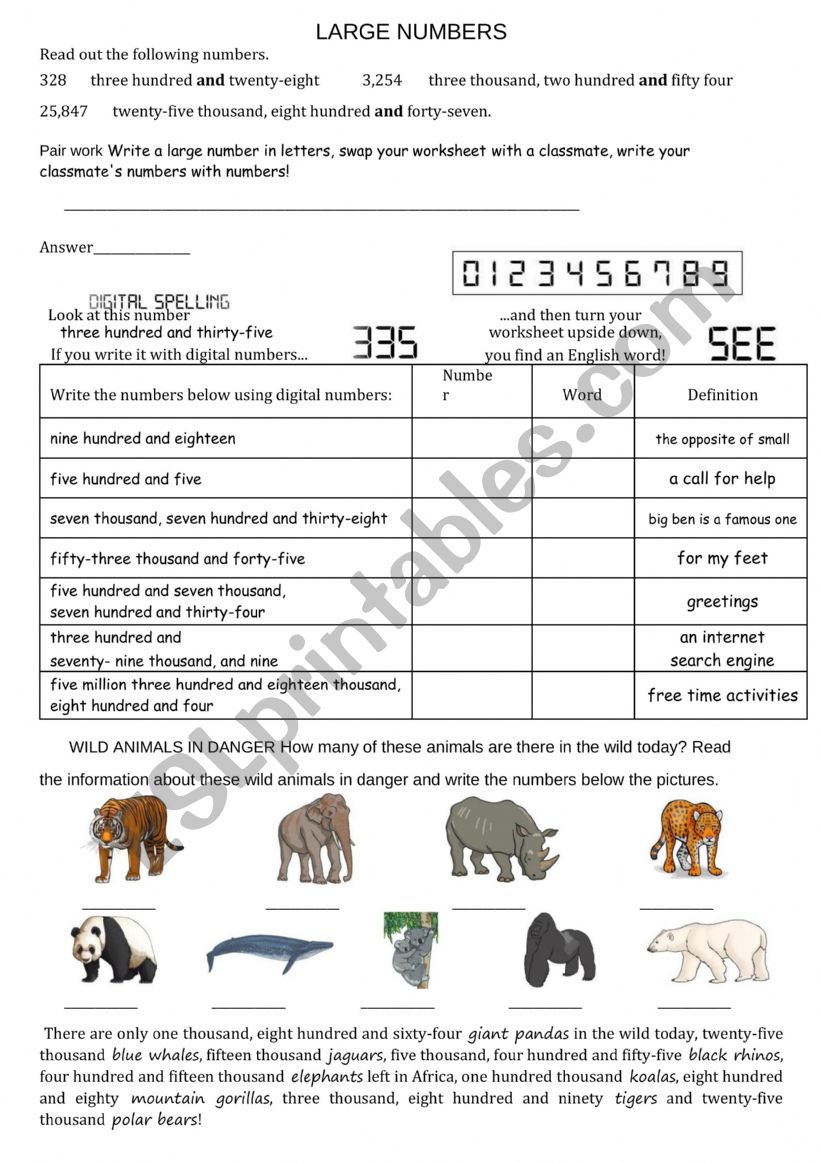 Large Numbers worksheet