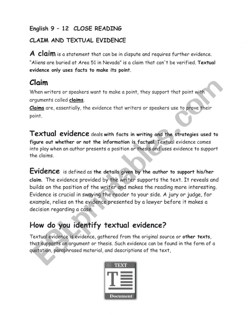 A CLAIM worksheet