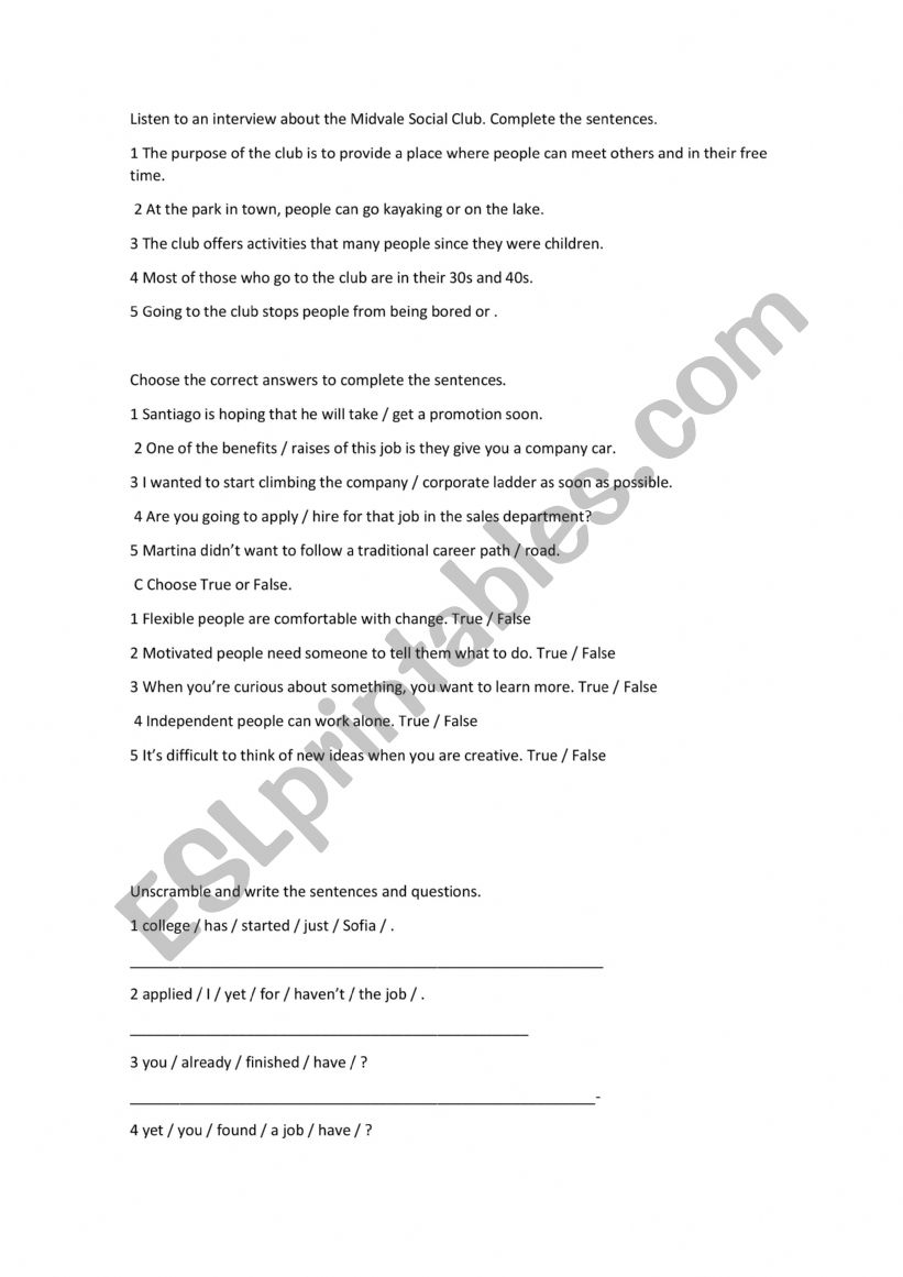 test worksheet
