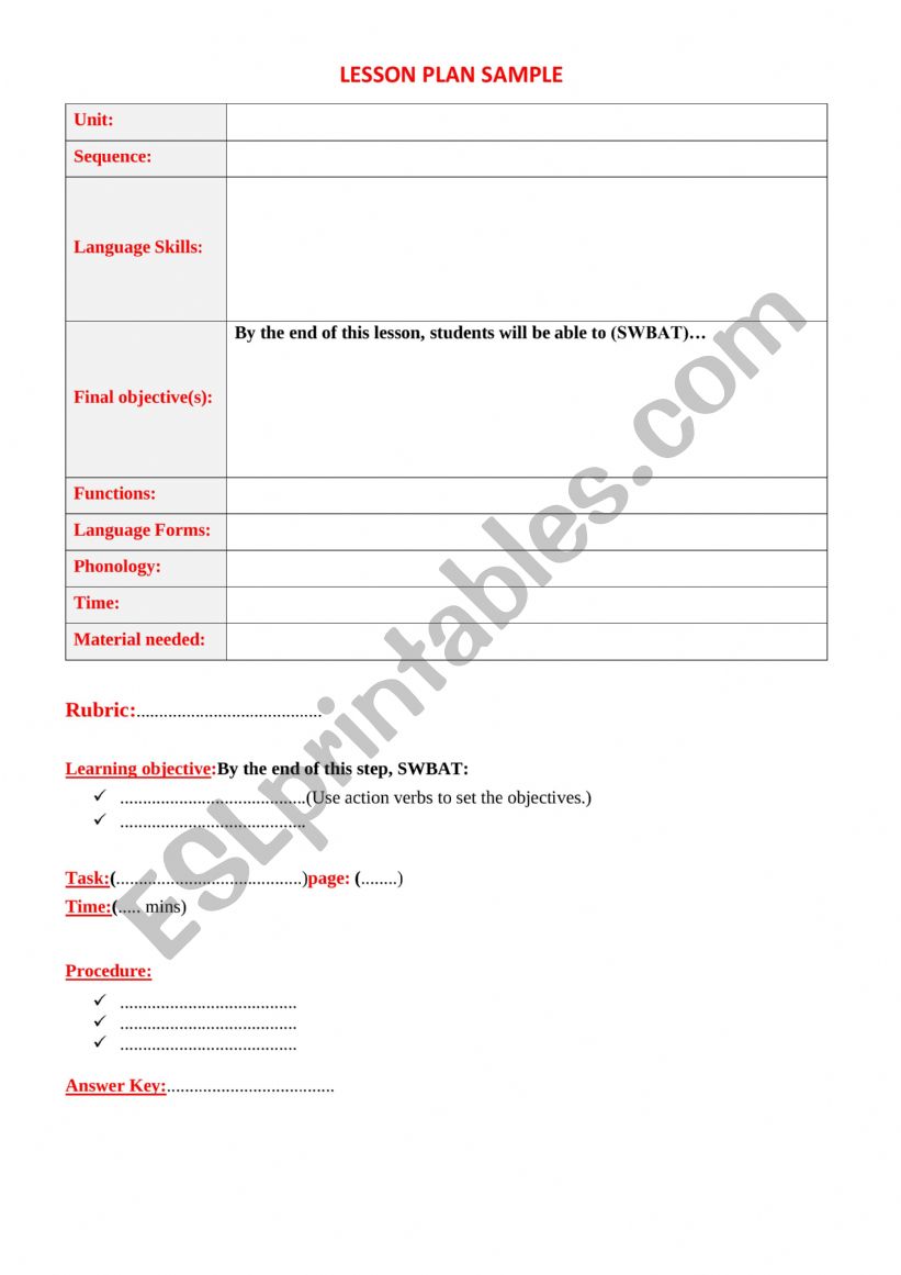 lesson plan worksheet